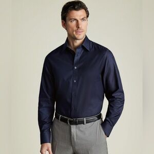 Non-Iron Twill Shirt - Navy French Cuff - Size 17